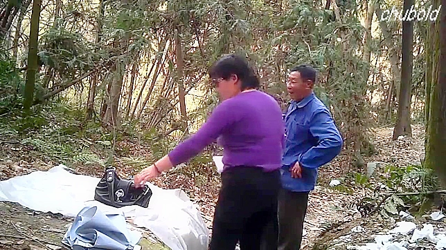 Dirty Chinese prostitute fucks and sucks two men for $7 outdoors in a public park