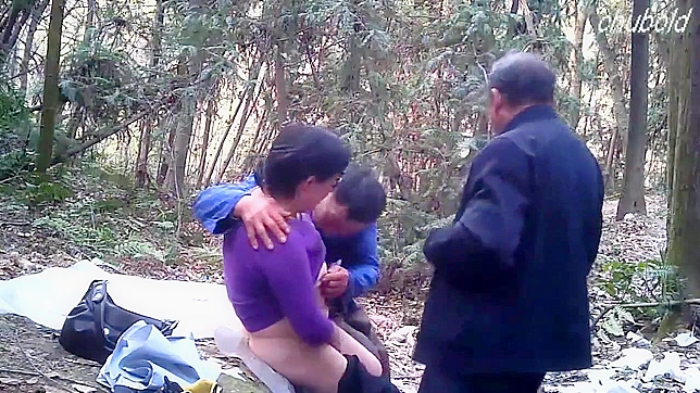 Dirty Chinese prostitute fucks and sucks two men for $7 outdoors in a public park