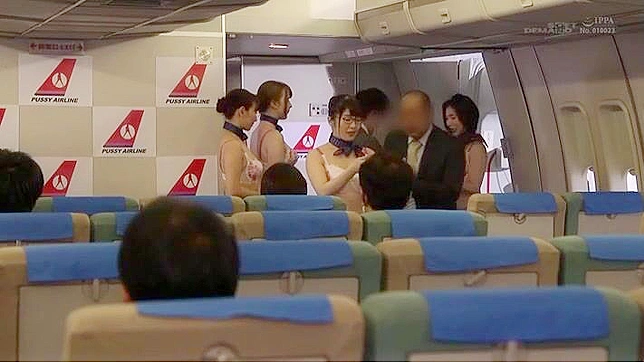 Horny Japanese Flight Attendant Gives Pleasure to Passengers in Flight