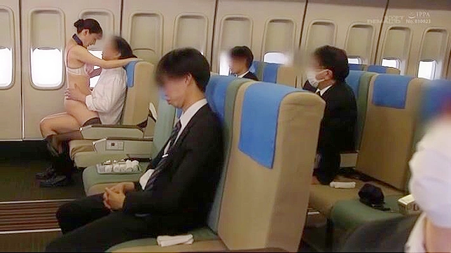 Horny Japanese Flight Attendant Gives Pleasure to Passengers in Flight