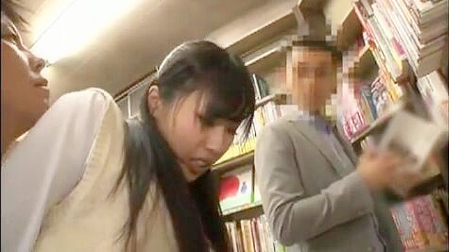Cute Asian girl in library seduced by intellectual guy