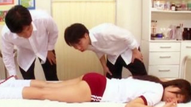 Asian Schoolgirl Steamy Sex Romp with Two Classmates in the Infirmary after Gym Class