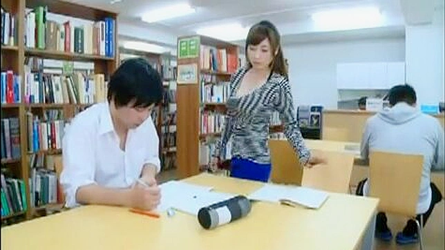 JAV Students' Horny Titjob in Library