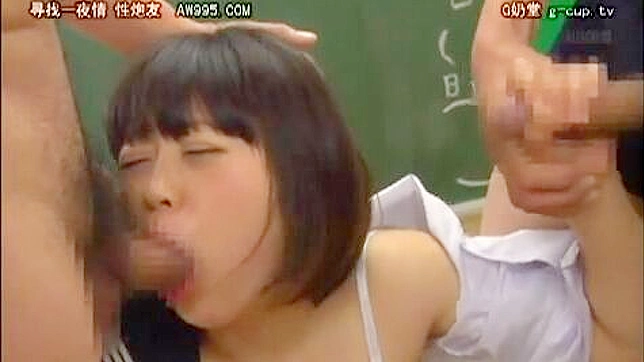 Insane Guys Force Naive School girl to give Blowjob and swallow in classroom