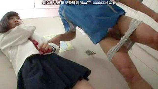 Naive schoolgirl taken advantage of by dirty toilet cleaner in Asians porn