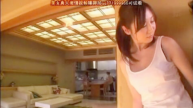 Sexy Nippon Cleaning lady Aki Sasaki sucking off boss cock while wife was next room