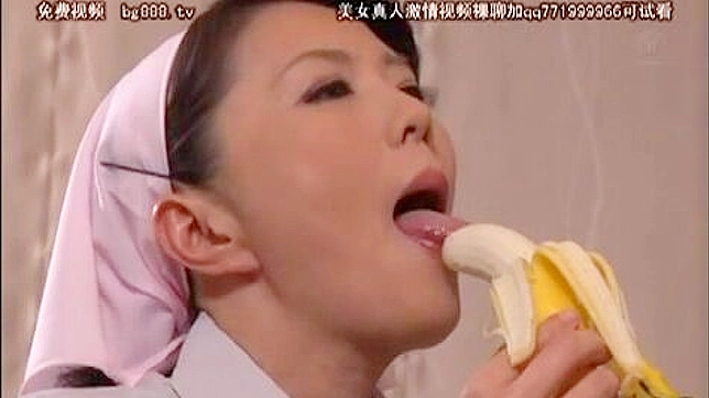 Asian MILF maid banana blowjob with two guests
