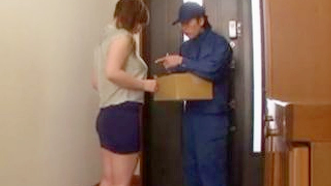 Busty Milf in Trouble with Immodest Delivery Man Hard Nipples through Wet Shirt