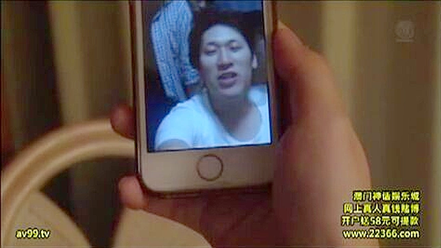 Sexy Asian wife seduces lover over phone while hubby nearby