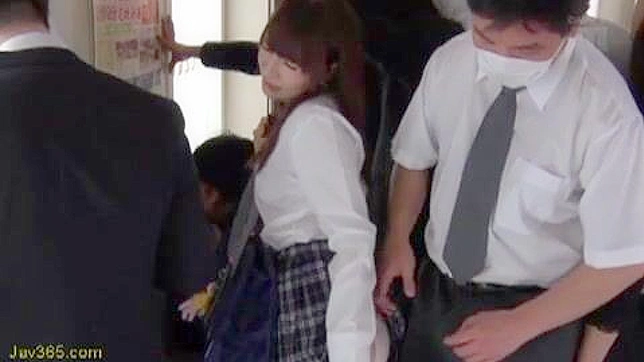 日本で公開ポルノ - 電車内で年配の男が若い女子学生を痴漢する