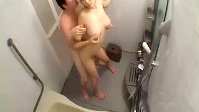 Bathroom Blowjob for Busty Wife by Fucking Brothers