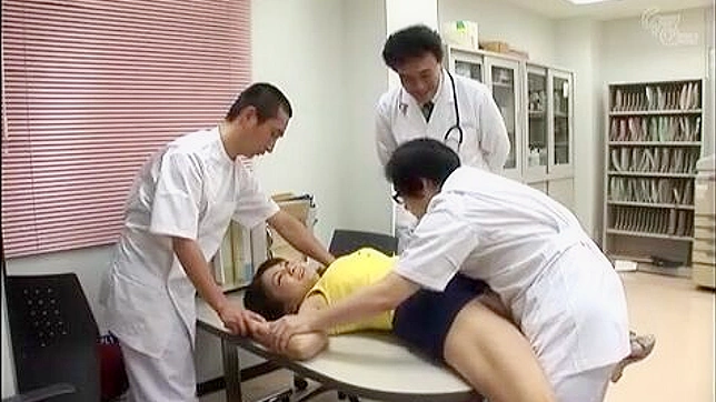 Gangbanged by three doctors in hospital, busty patient wild ride