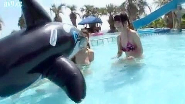 Shy guy boner gets him in trouble with two naughty teens at pool party