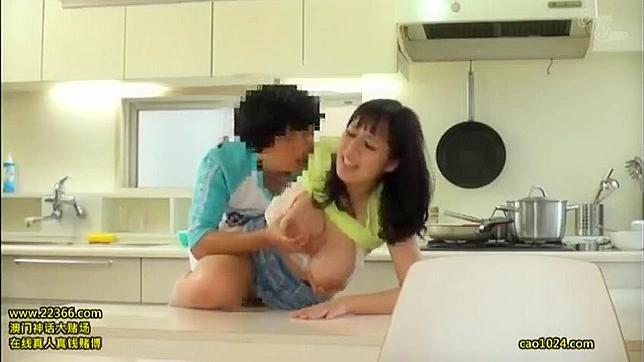 Tsukada Shiori Immodest Son interrupts her while washing dishes and busty pussy gets hairy fuck in the kitchen.