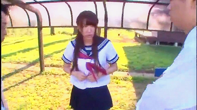 Tennis Court Trio - Naughty Schoolgirl gets punished by two guys in Oriental porn