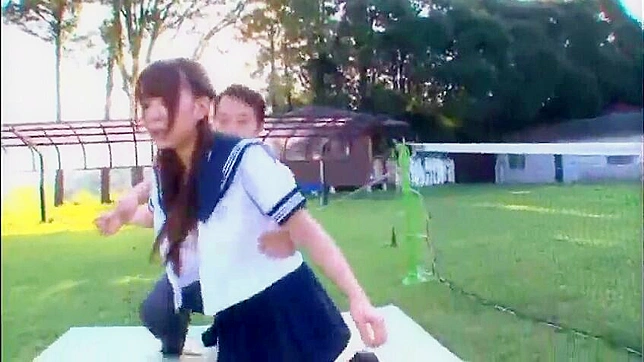Tennis Court Trio - Naughty Schoolgirl gets punished by two guys in Oriental porn