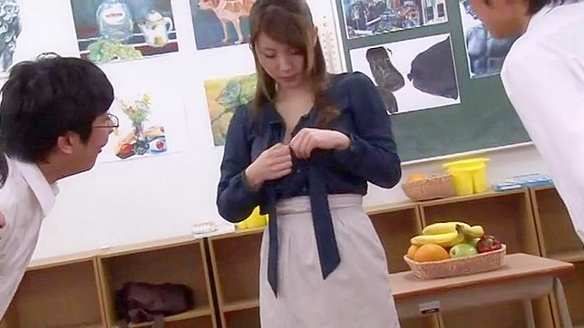 Blackmailing Busty JAV Art Teacher Gets Hard Fucked in Class by Students