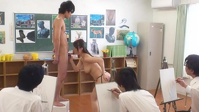 Busty Japanese Art teacher erotic drawing lesson goes viral