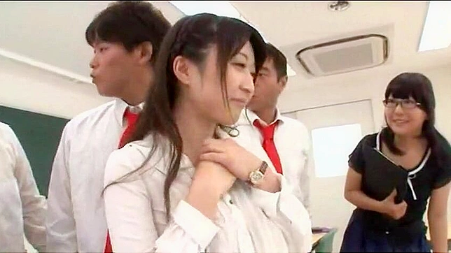 Arisa Misato Sexy Schoolgirl Escapades with her Students in a Classroom