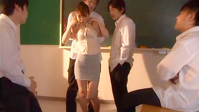 Untamed Desires - Busty Teacher Azumi Kinoshita Wild Encounter with her students in the classroom