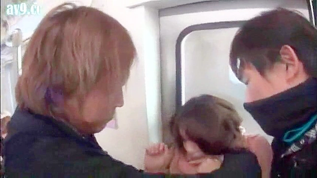 Public train grope and finger session with teen Oriental student