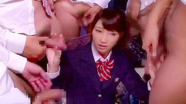 Sexy schoolgirls in Japan end classroom fight with steamy threesome