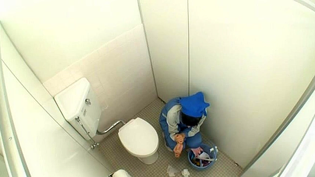 Caught in the Act! Asian Boy Surprises Cleaning lady in a Toilet