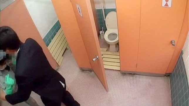 Crazy guy punishment for cleaning lady opening toilet door during his shit