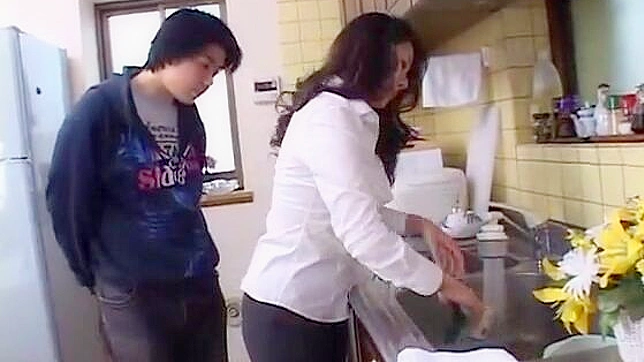 Sexy Mama Seduces Young Asian Man in Kitchen