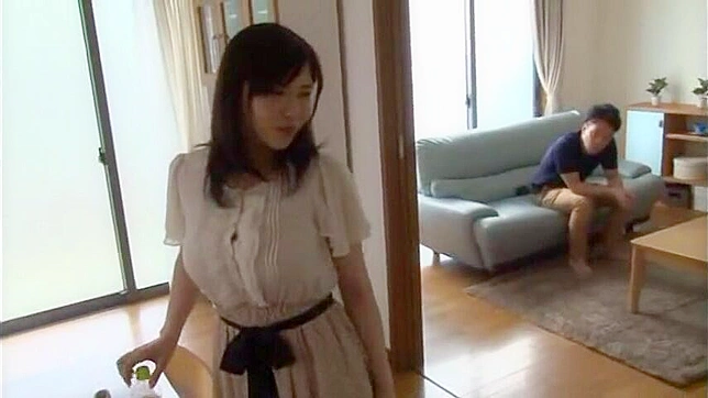 Busty Nippon wife blackmails and fucks hubby pal