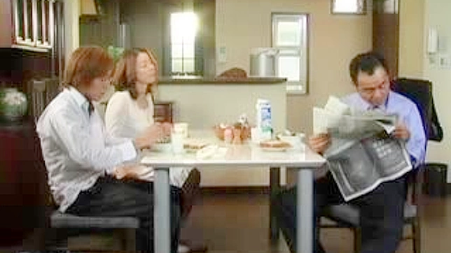 Mari Aoi Secret Affair with her Son under the table while Dad reads newspaper
