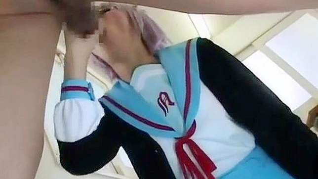 Wild Teen in School Uniform Gets Blown by Stranger with Wig