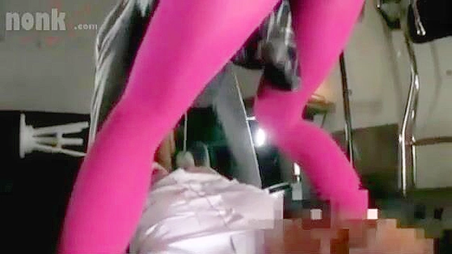 Sexy stranger in pink pantyhose teases CFNM dry sex at book store