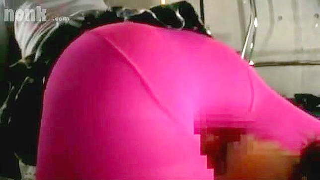 Sexy stranger in pink pantyhose teases CFNM dry sex at book store