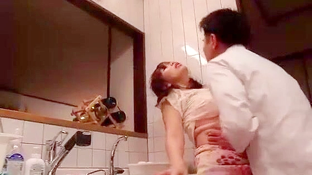 Sleeping hubby watches wife get fucked in kitchen by lover