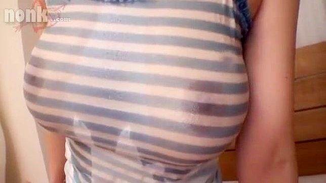 Oriental Babe Anri Okita Sultry Wet and Oily T-Shirt Tease with Boobjob