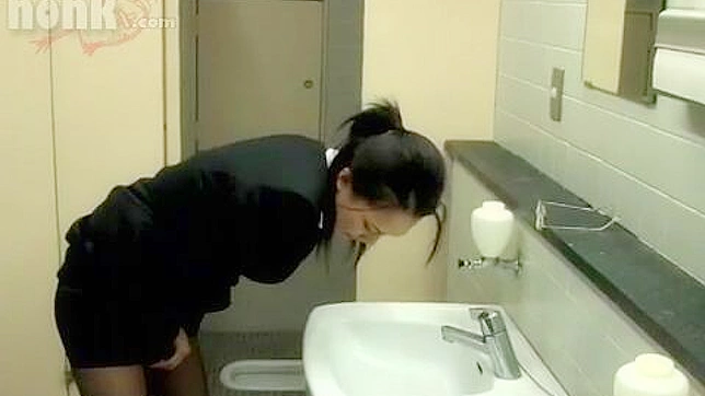 無垢な日本のOLが会社のトイレでワイルドにセックスを戯れる