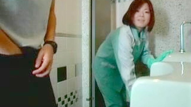 JAV Toilet Cleaner Gets Surprised by Stranger Hot Sex in Public Bathroom