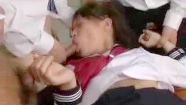 Uniformed schoolgirls in Japan get pushed on fuck by their classmates
