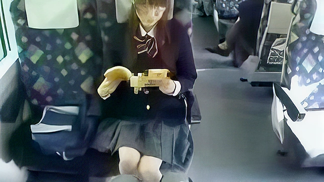 電車に乗ったアジアの女子学生