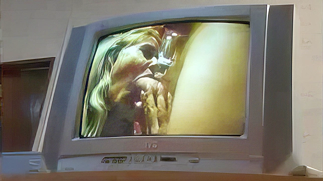 ホットな女の子がテレビでポルノを見ながらムラムラする