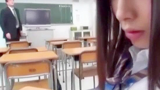 Japanese College Teen gets armpit fucked while giving blowjob and handjob in class