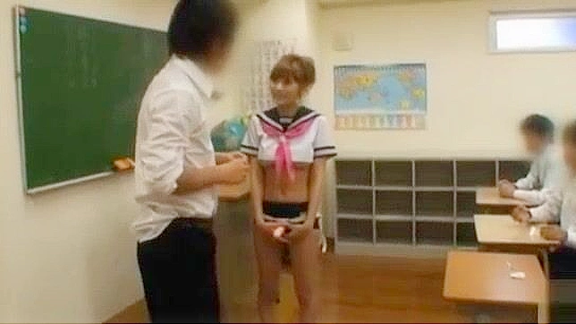 Japanese Cosplay Teacher's Group Sex with Big Tits and Dildos