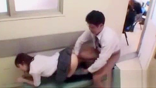 Japanese Teen Blowjob and Creampie with School Teacher in Corridor