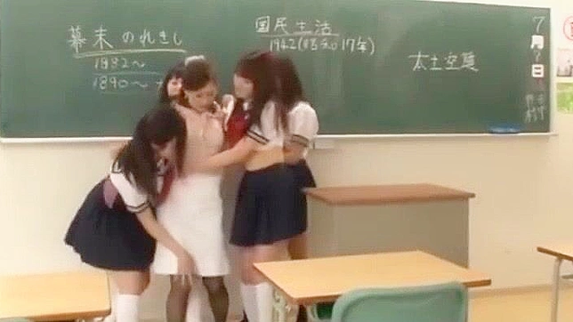 Japanese Schoolgirl Lesbians Teach Old/Young Teacher in Gangbang Fetish