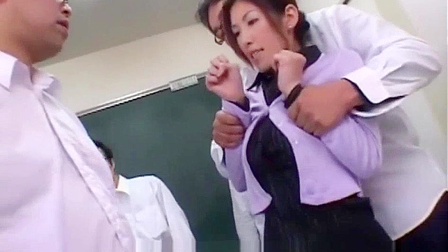 Japanese College Teacher's Bukkake & Gangbang with Hairy Milf Students