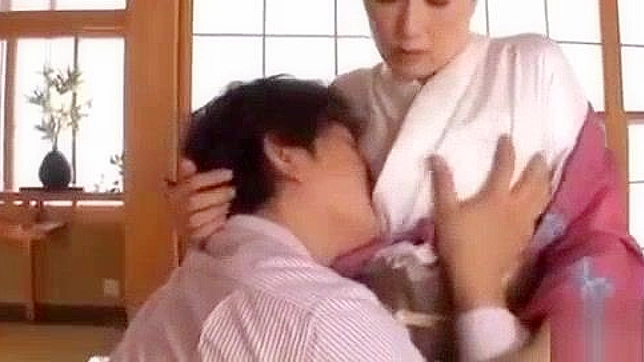 Uncensored Mature Japanese Wife in Kimono Fucks Son
