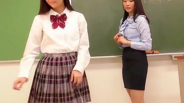Japanese Lesbian Amateur Cutsie Gets Tongue Fucked by Old Teacher in Classroom