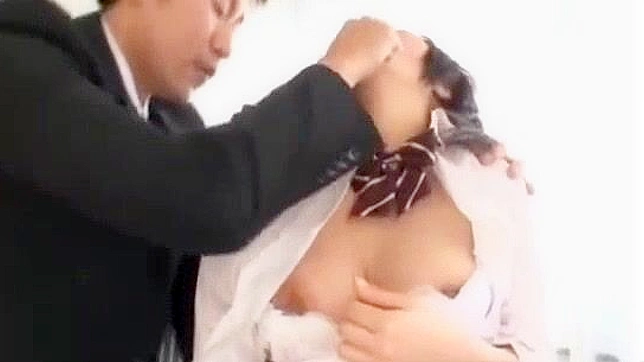 Japanese College Teacher Gets Blowjob & Fingering in Class with Big Nipples