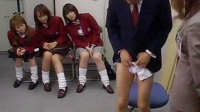 Japanese College Teacher Gets 3 Schoolgirl Students to Look at His Dick